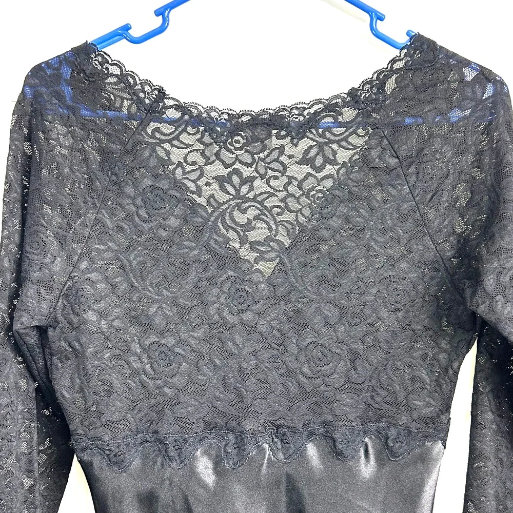 Jones New York Black Floral Lace Satin Slip Dress‎ Lingerie Women's Size S